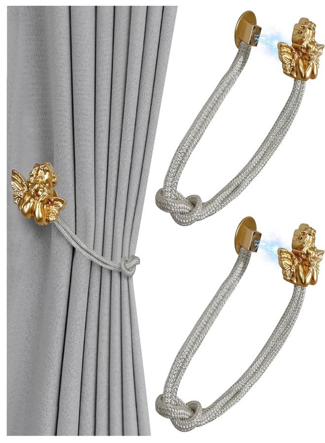 EHERDM 2Pcs Magnetic Curtain Tiebacks Drill Free Curtains Holdbacks Angel Appearance Elegant Window Drapery Holder Vintage Home and Office Decor Gold - Image 1